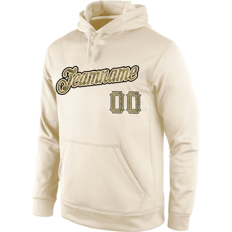 Men's Custom Stitched Cream Camo-Black Sports Pullover Sweatshirt Hoodie