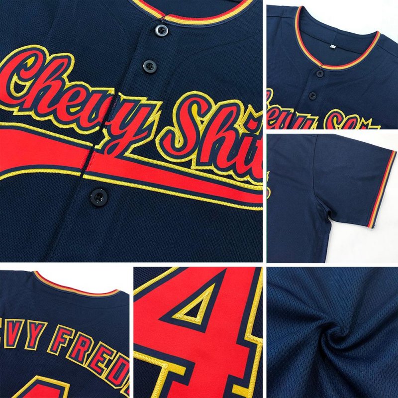 Men's Custom Navy Navy-Red Authentic Baseball Jersey