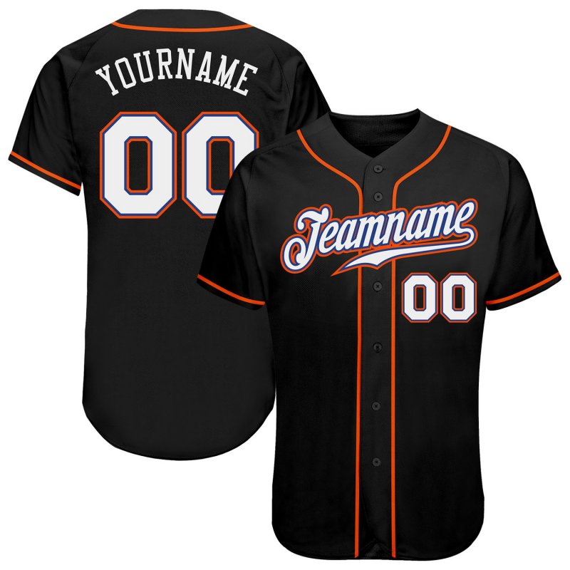 Men's Custom Black White-Orange Authentic Baseball Jersey