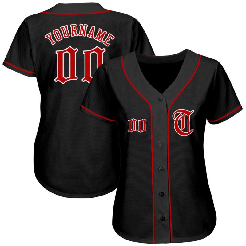 Men's Custom Black Red-White Authentic Baseball Jersey