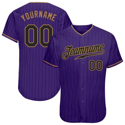 Men's Custom Purple Black Pinstripe Black-Old Gold Authentic Baseball Jersey