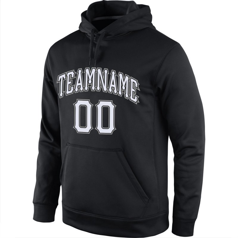 Men's Custom Stitched Black White-Gray Sports Pullover Sweatshirt Hoodie