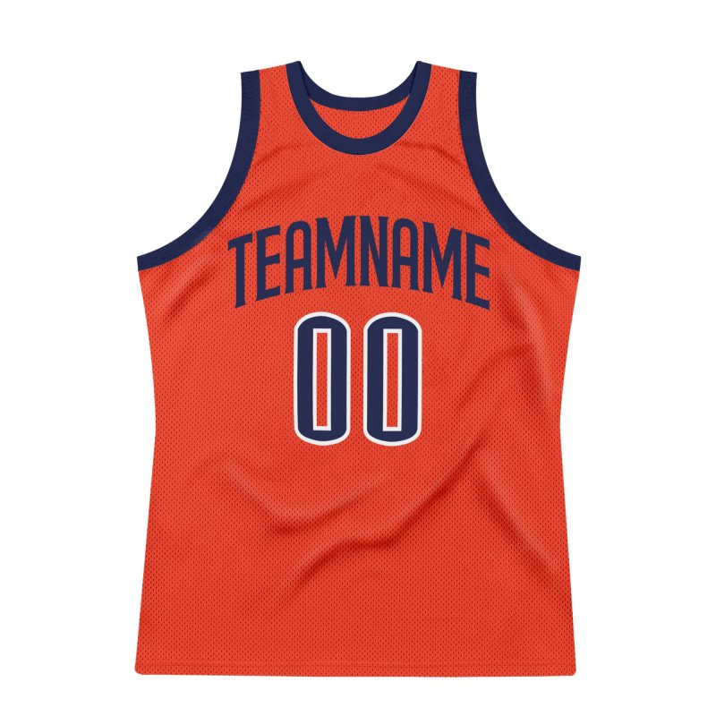 Men's Custom Orange Navy-White Authentic Throwback Basketball Jersey