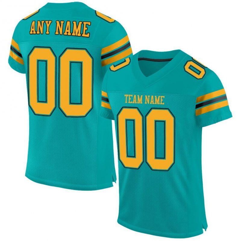 Men's Custom Aqua Gold-Black Mesh Authentic Football Jersey