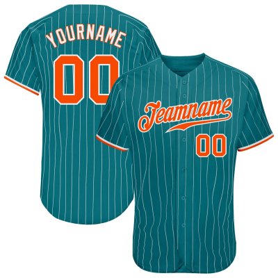 Men's Custom Aqua White Pinstripe Orange-White Authentic Baseball Jersey