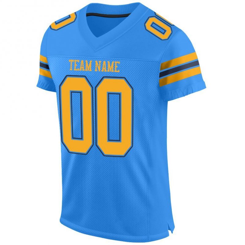 Men's Custom Powder Blue Gold-Navy Mesh Authentic Football Jersey