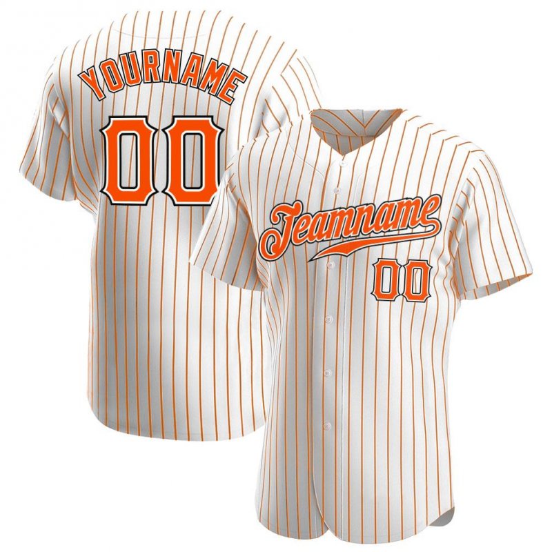 Men's Custom White Orange Pinstripe Orange-Black Authentic Baseball Jersey