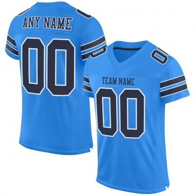 Men's Custom Powder Blue Navy-White Mesh Authentic Football Jersey