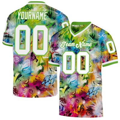 Men's Custom Graffiti Pattern-White Neon Green 3D Mesh Authentic Throwback Football Jersey