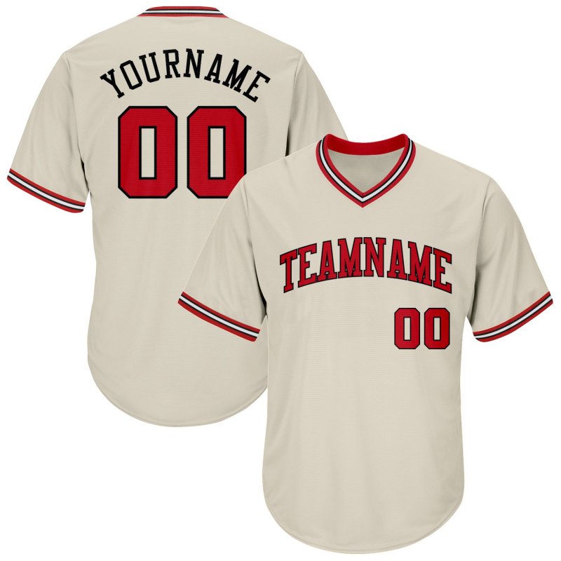 Men's Custom Cream Red-Black Authentic Throwback Rib-Knit Baseball Jersey Shirt