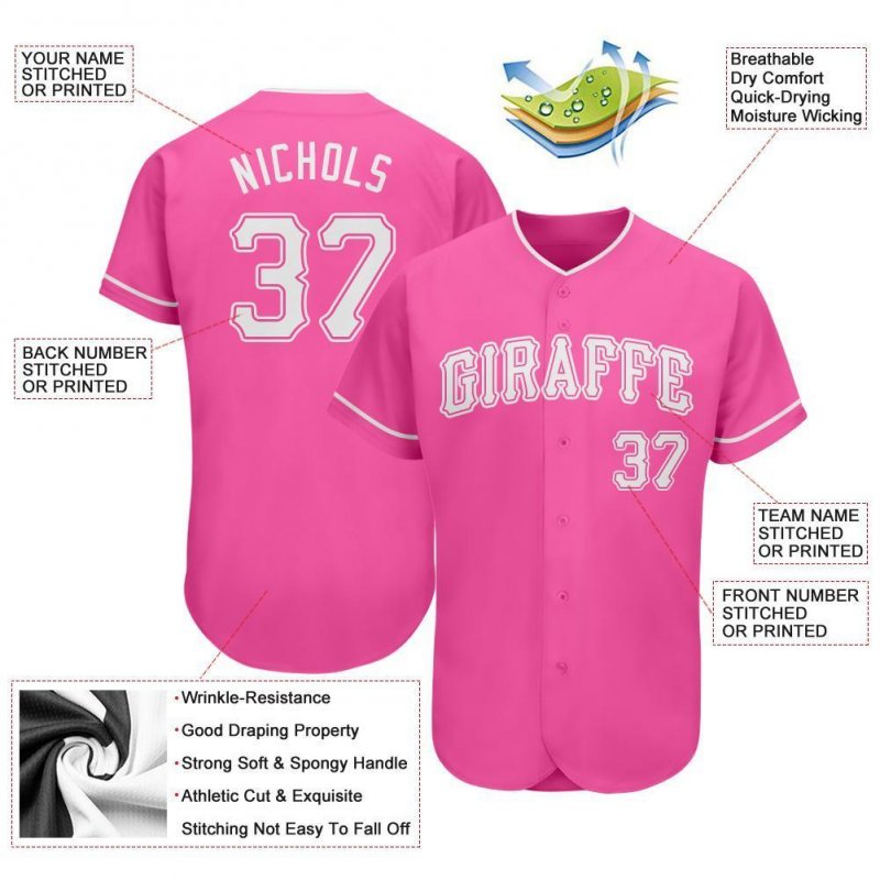 Men's Custom Pink White Authentic Baseball Jersey