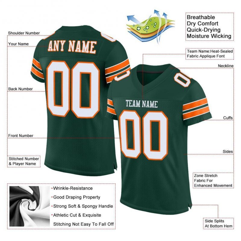 Men's Custom Green White-Orange Mesh Authentic Football Jersey