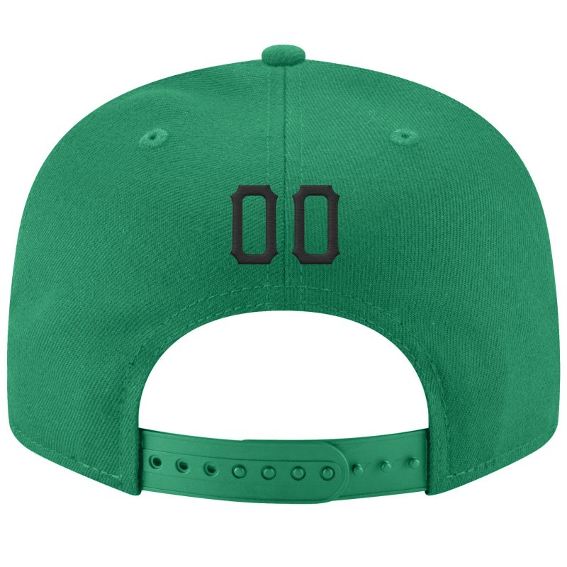 Custom Kelly Green Black-Old Gold Stitched Adjustable Snapback Hat