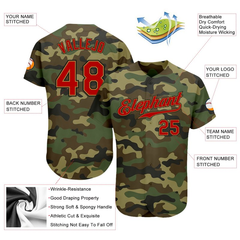 Men's Custom Camo Red-Old Gold Authentic Baseball Jersey