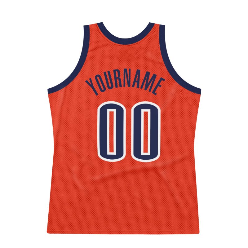 Men's Custom Orange Navy-White Authentic Throwback Basketball Jersey