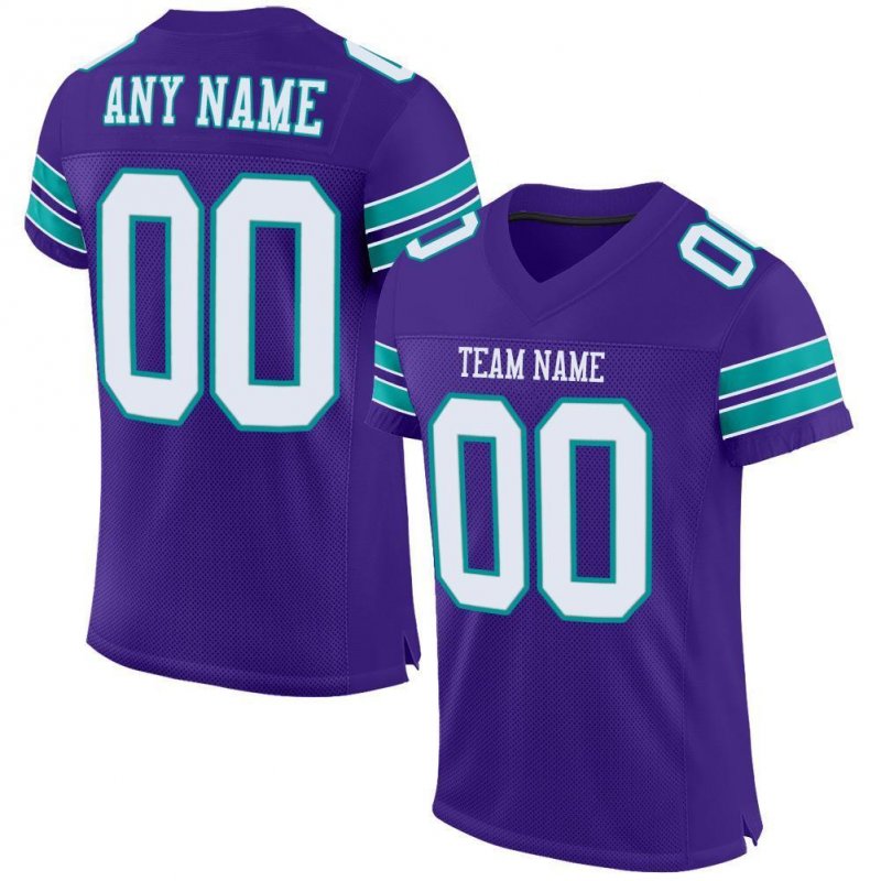 Men's Custom Purple White-Aqua Mesh Authentic Football Jersey