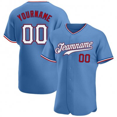 Men's Custom Light Blue White-Red Authentic Baseball Jersey