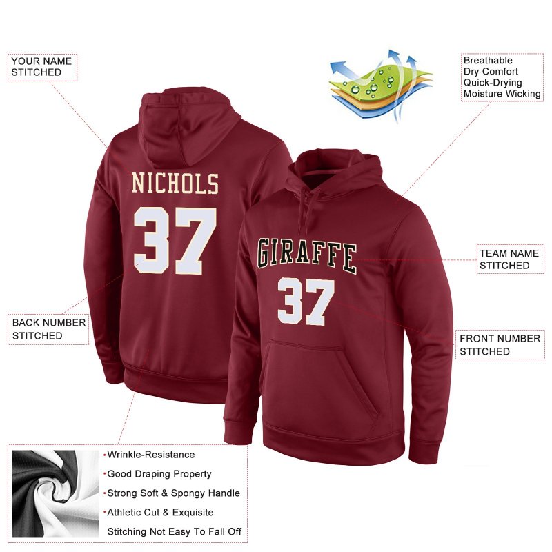 Men's Custom Stitched Burgundy White-Cream Sports Pullover Sweatshirt Hoodie