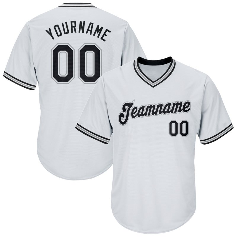 Men's Custom White Black-Gray Authentic Throwback Rib-Knit Baseball Jersey Shirt