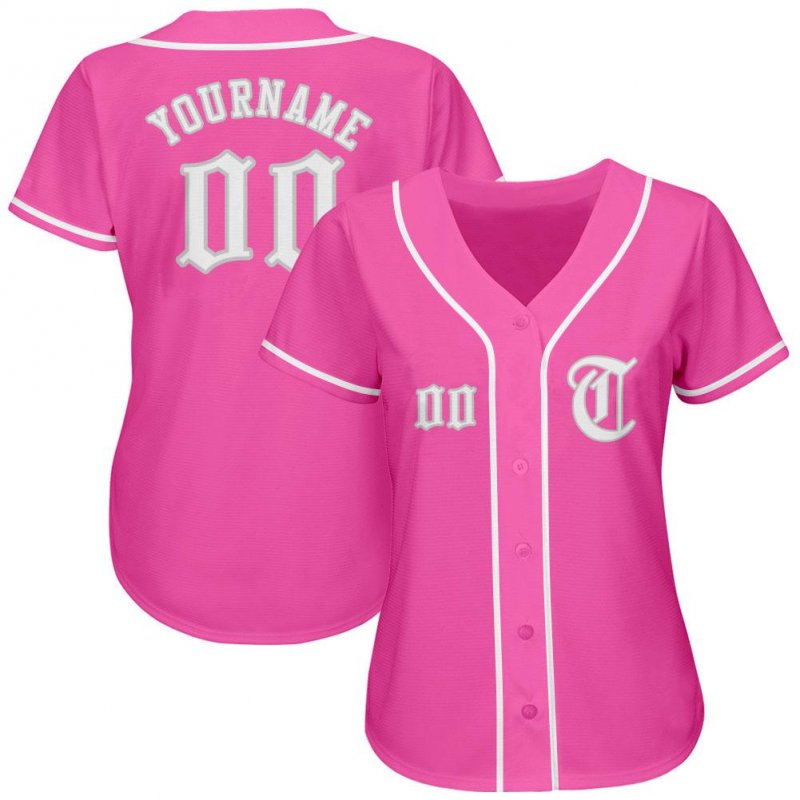 Men's Custom Pink White-Gray Authentic Baseball Jersey