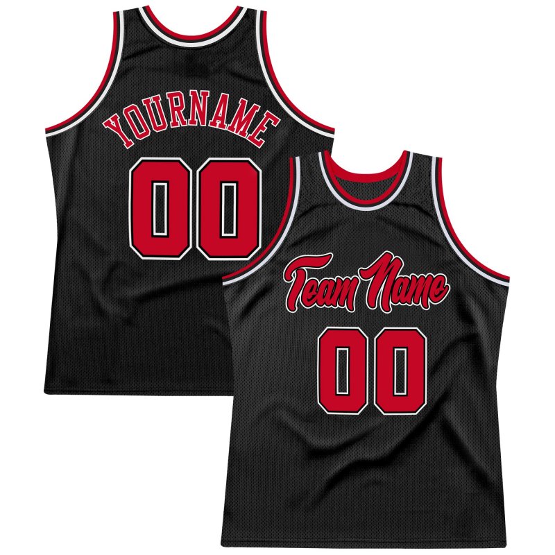 Men's Custom Black Red-White Authentic Throwback Basketball Jersey