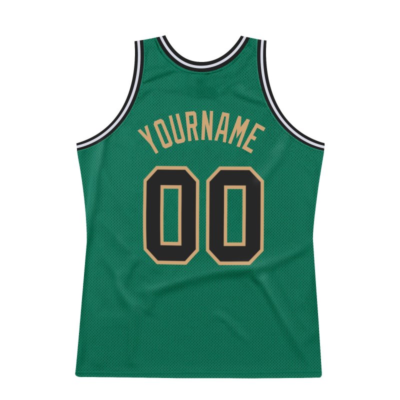 Men's Custom Kelly Green Black-Old Gold Authentic Throwback Basketball Jersey