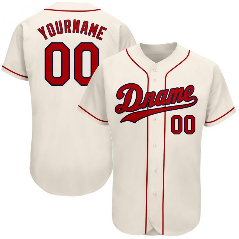 Men's Custom Cream Red-Navy Authentic Baseball Jersey