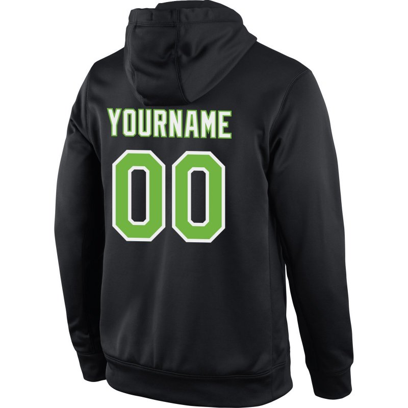 Men's Custom Stitched Black Neon Green-White Sports Pullover Sweatshirt Hoodie