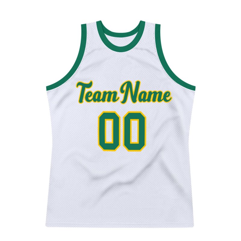 Men's Custom White Kelly Green-Gold Authentic Throwback Basketball Jersey