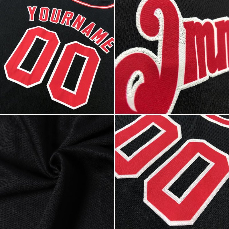 Men's Custom Black Red-White Authentic Throwback Rib-Knit Baseball Jersey Shirt