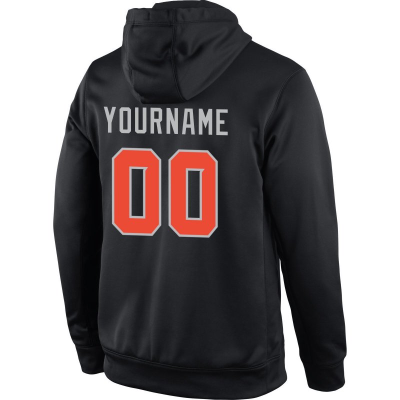 Men's Custom Stitched Black Orange-Gray Sports Pullover Sweatshirt Hoodie