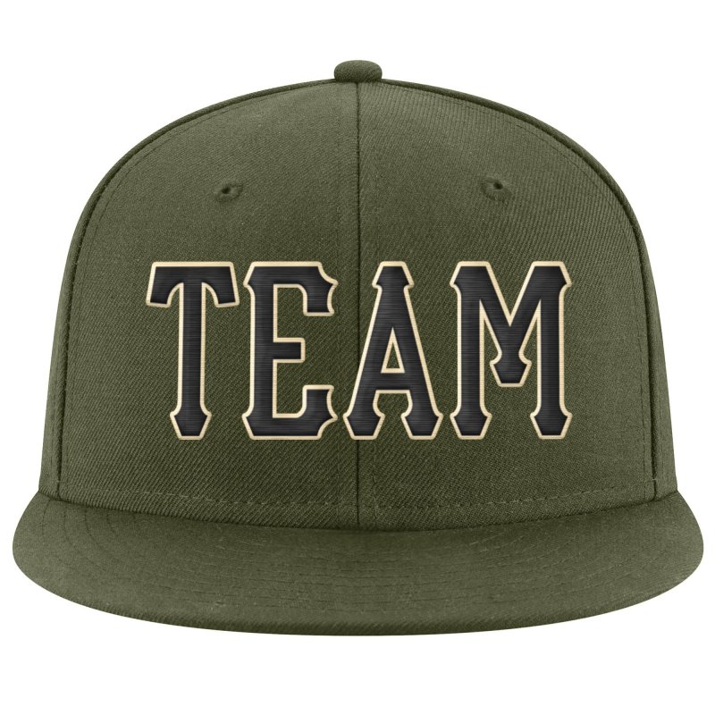 Custom Olive Black-Cream Stitched Adjustable Snapback Hat