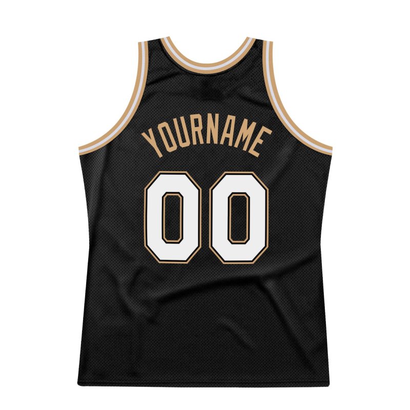 Men's Custom Black White-Old Gold Authentic Throwback Basketball Jersey