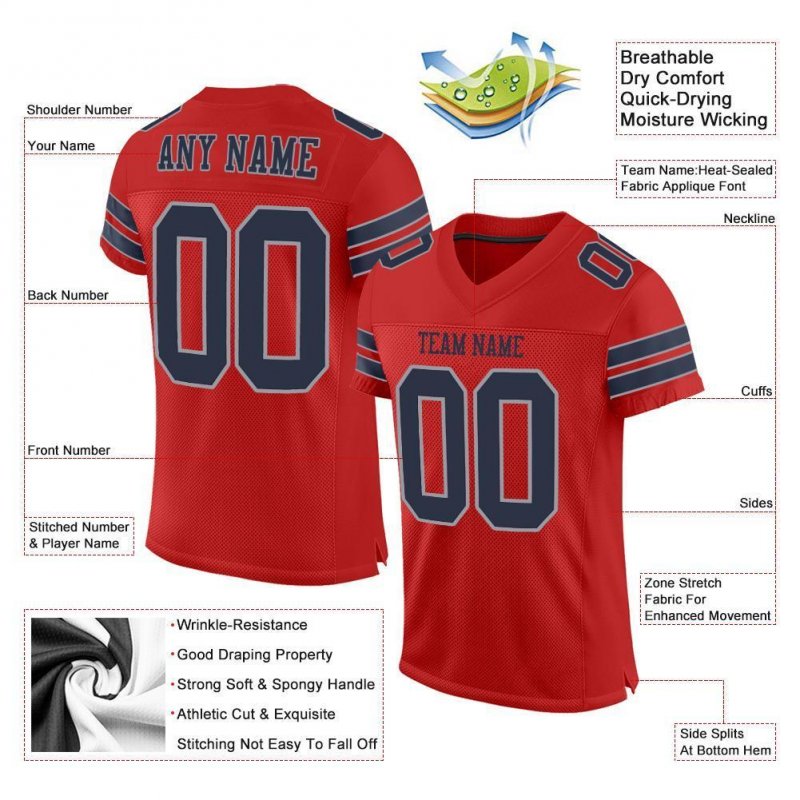 Men's Custom Scarlet Navy-Light Gray Mesh Authentic Football Jersey