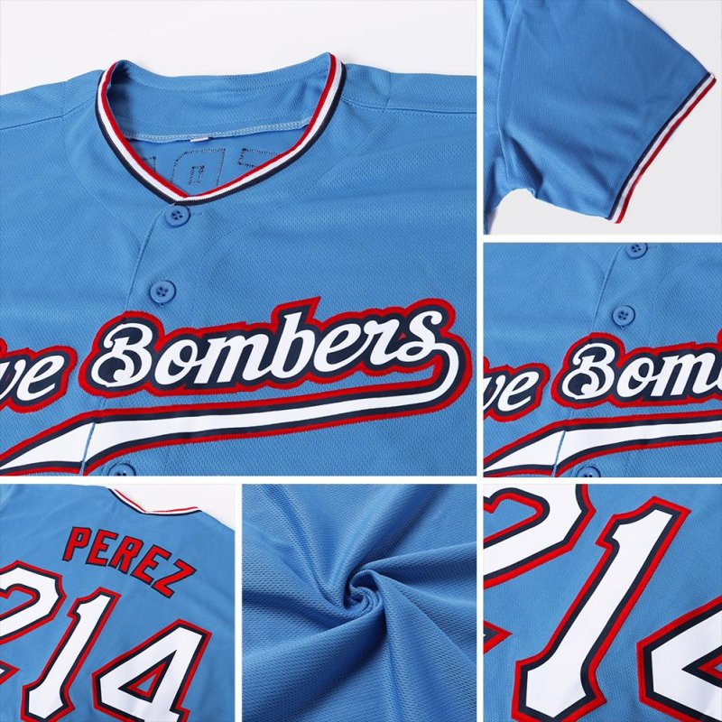 Men's Custom Light Blue White-Red Authentic Baseball Jersey