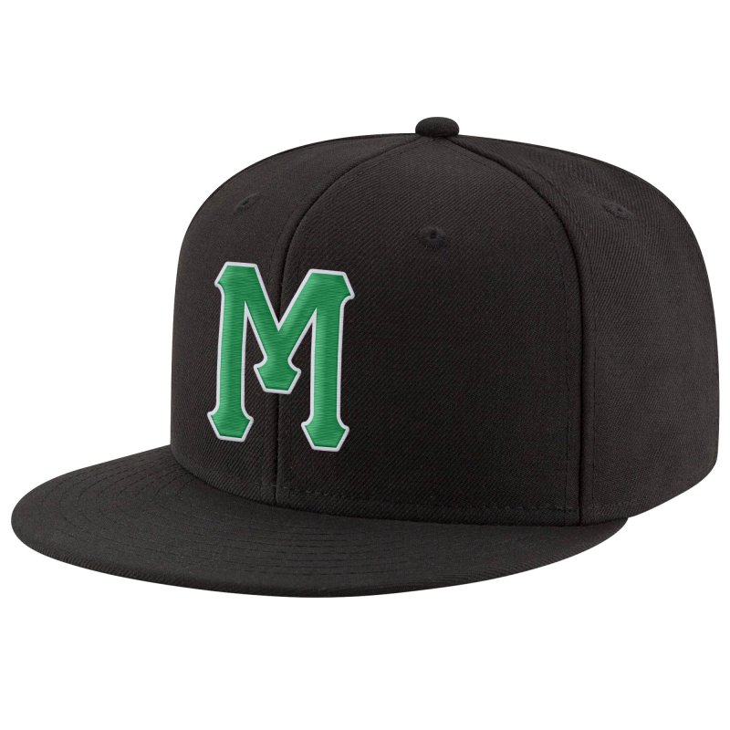 Custom Black Kelly Green-White Stitched Adjustable Snapback Hat