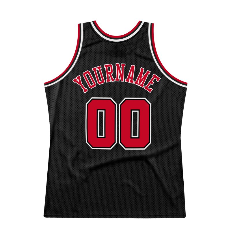 Men's Custom Black Red-White Authentic Throwback Basketball Jersey