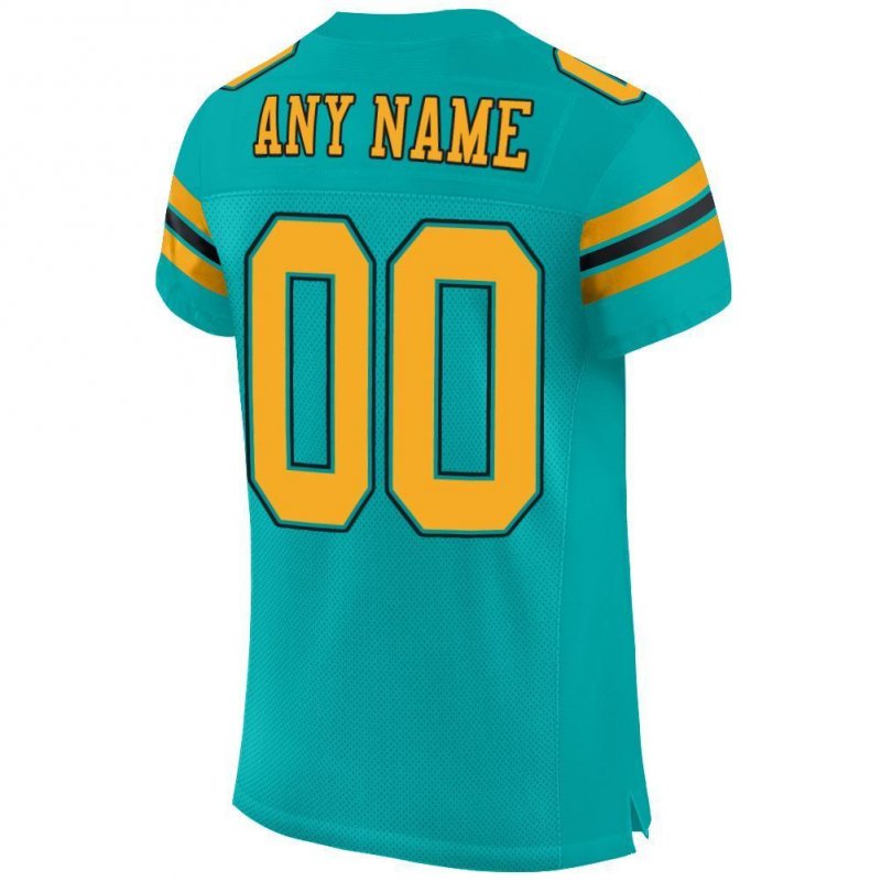 Men's Custom Aqua Gold-Black Mesh Authentic Football Jersey