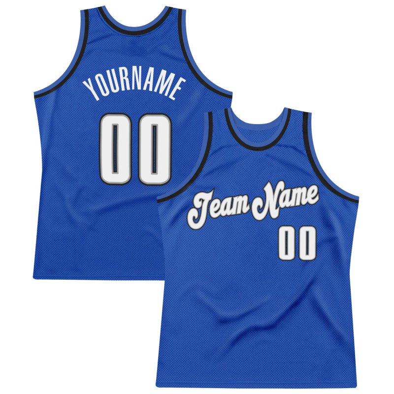 Men's Custom Blue White-Black Authentic Throwback Basketball Jersey