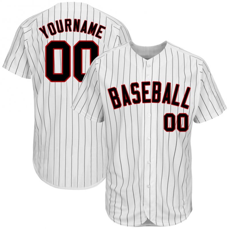 Men's Custom White Black Pinstripe Black-Red Authentic Baseball Jersey