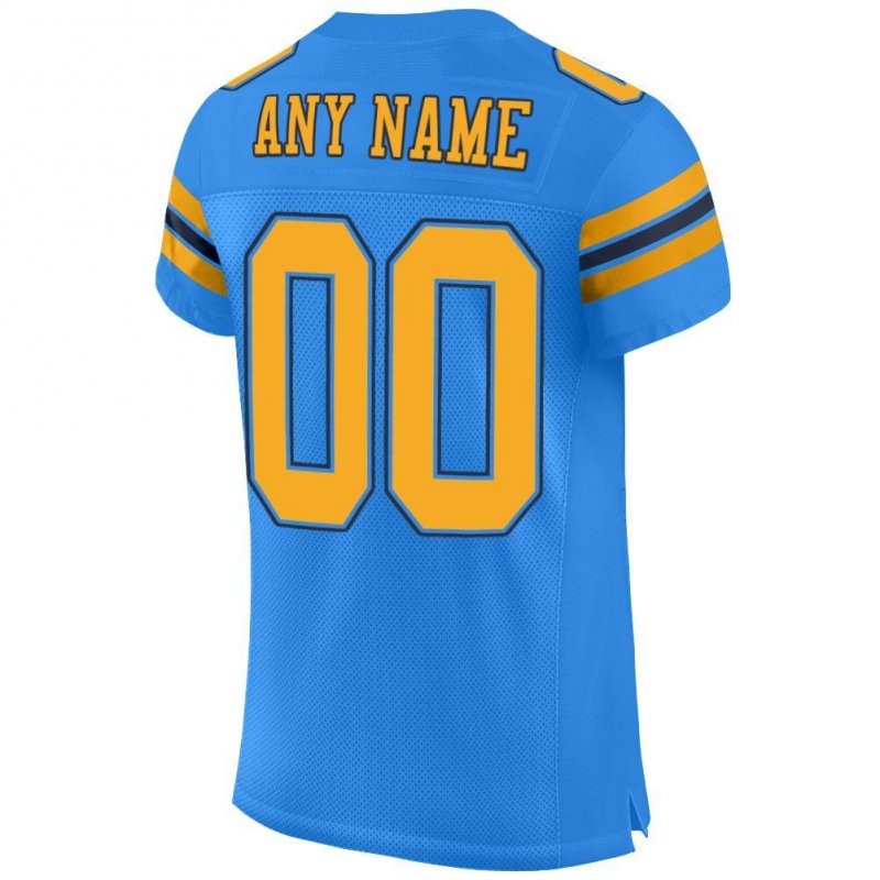 Men's Custom Powder Blue Gold-Navy Mesh Authentic Football Jersey