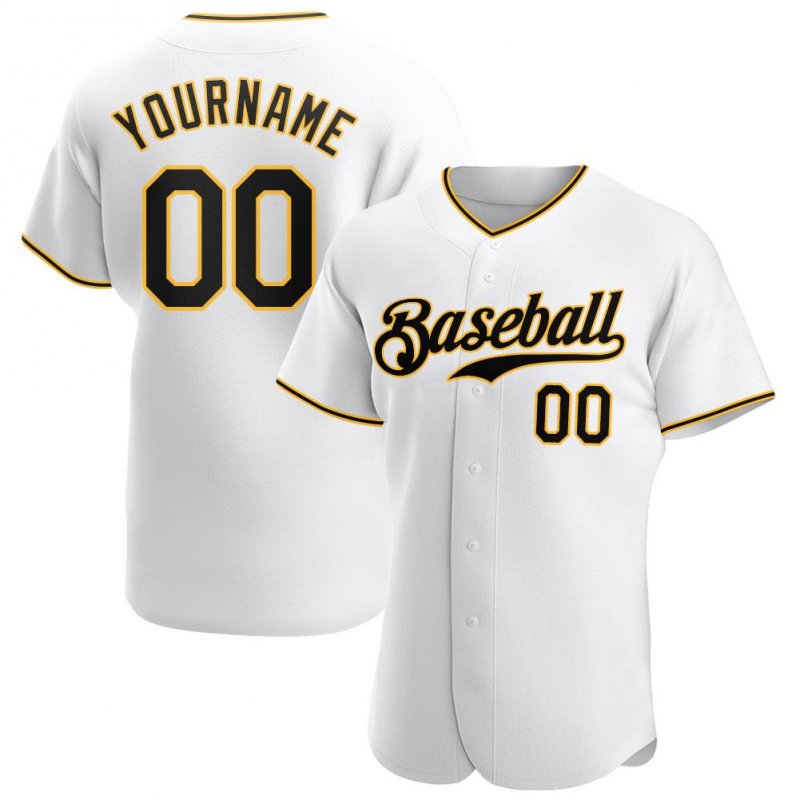 Men's Custom White Black-Gold Authentic Baseball Jersey