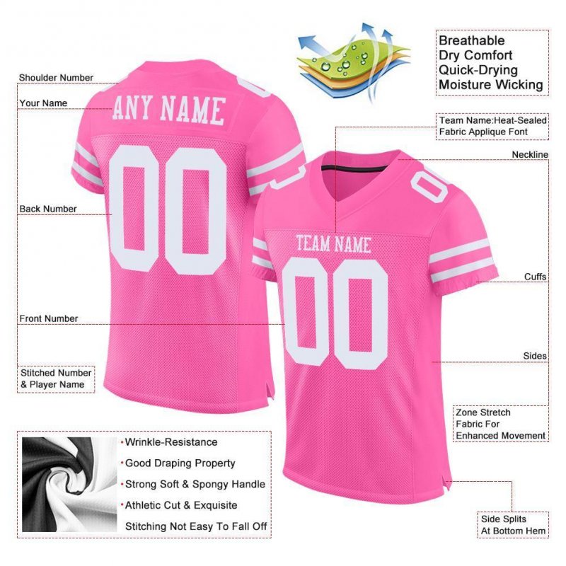 Men's Custom Pink White Mesh Authentic Football Jersey