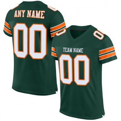 Men's Custom Green White-Orange Mesh Authentic Football Jersey