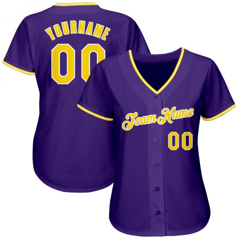 Men's Custom Purple Gold-White Authentic Baseball Jersey