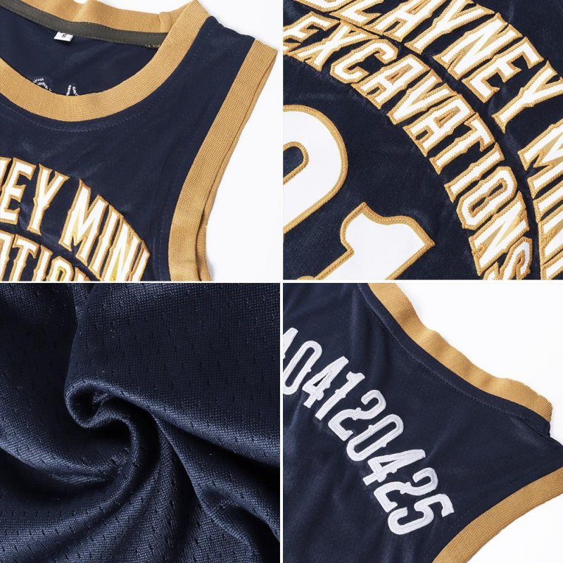 Men's Custom Navy Gold-White Authentic Throwback Basketball Jersey