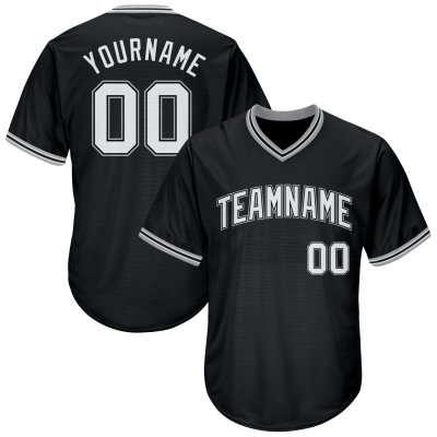 Men's Custom Black White-Gray Authentic Throwback Rib-Knit Baseball Jersey Shirt