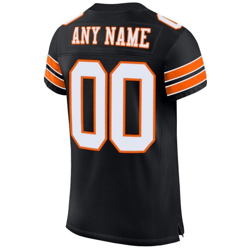 Men's Custom Black White-Orange Mesh Authentic Football Jersey