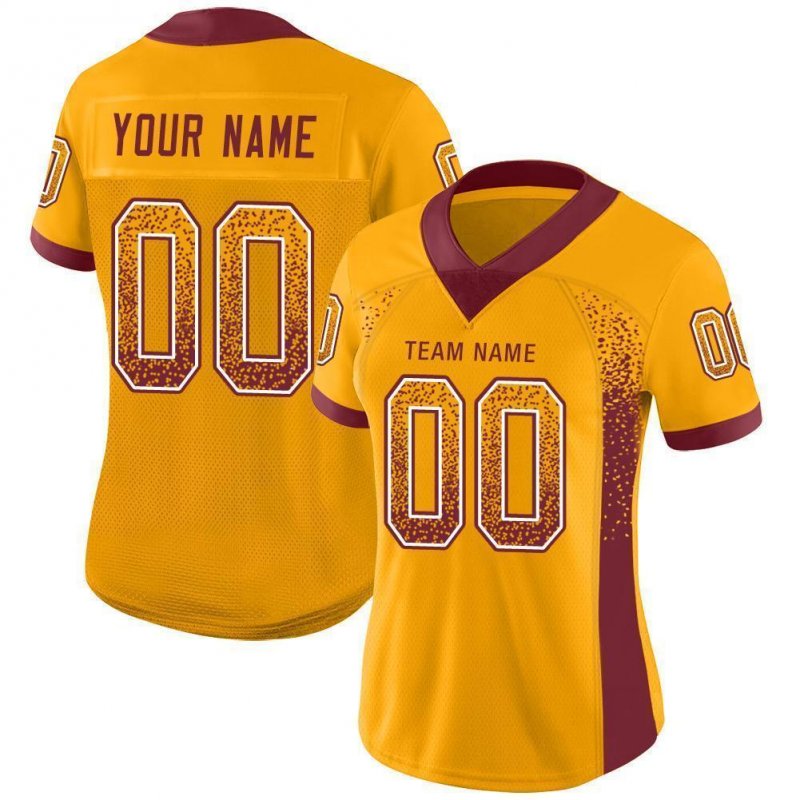 Men's Custom Gold Burgundy-White Mesh Drift Fashion Football Jersey