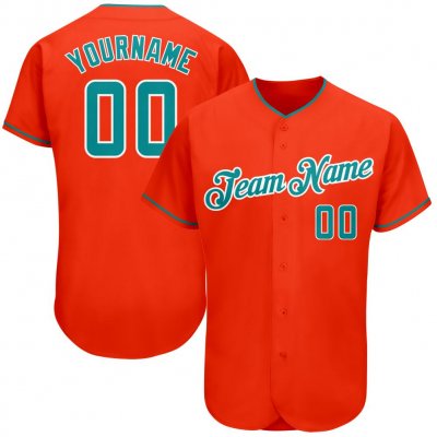 Men's Custom Orange Aqua-White Authentic Baseball Jersey